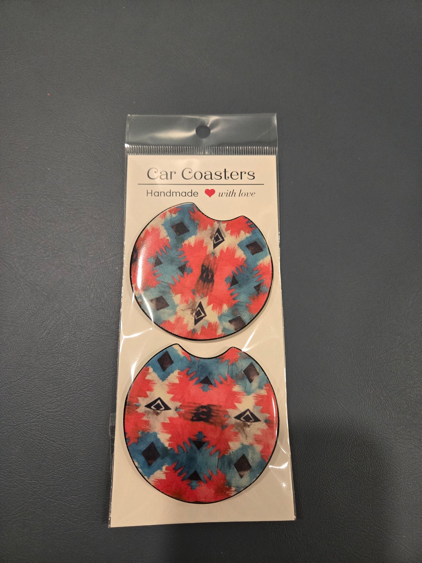 Blue and pink western style car costers