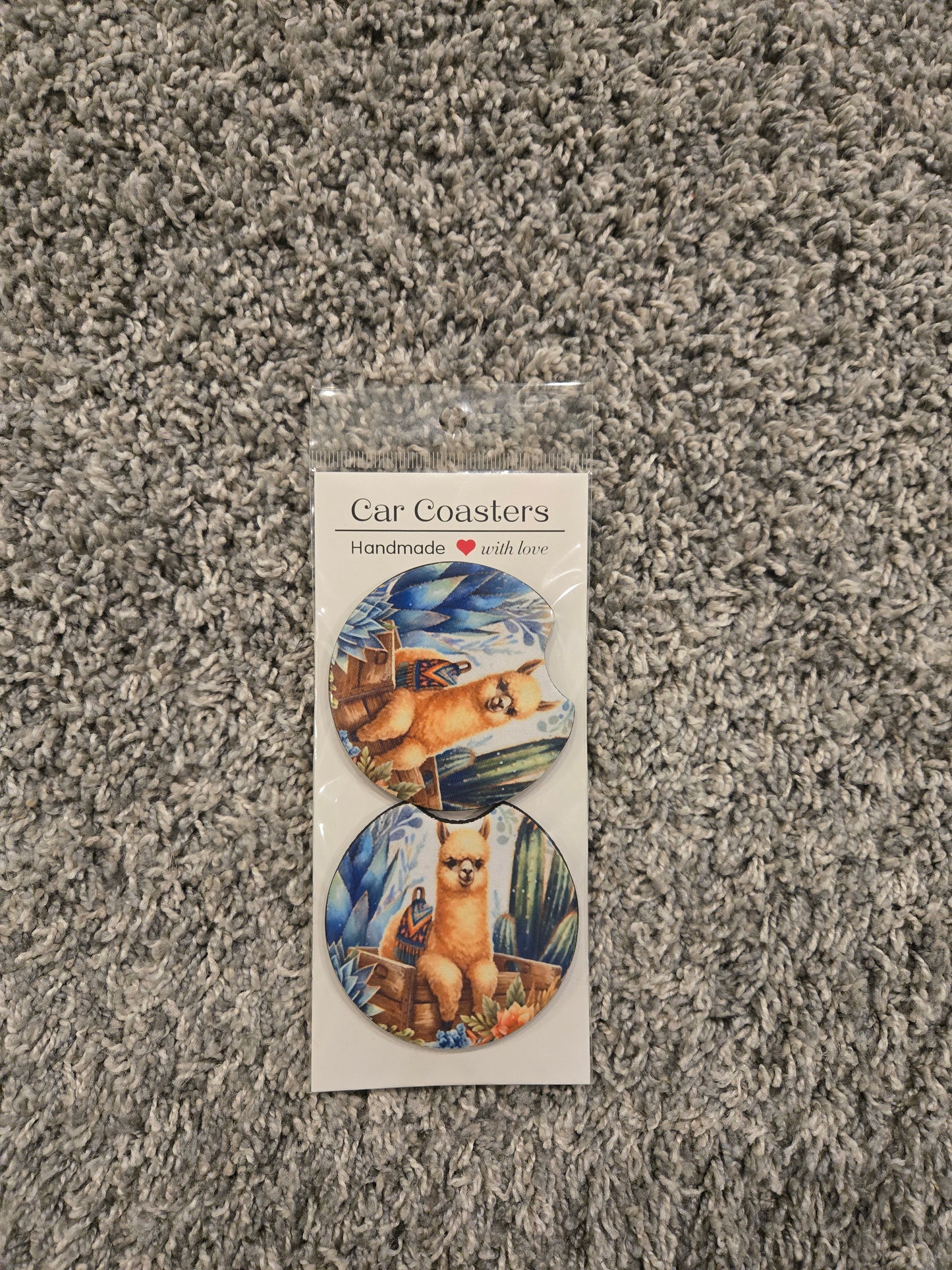 Llama Car Coasters – Cute Handmade Cup Holder Set