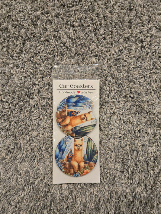Llama Car Coasters – Cute Handmade Cup Holder Set