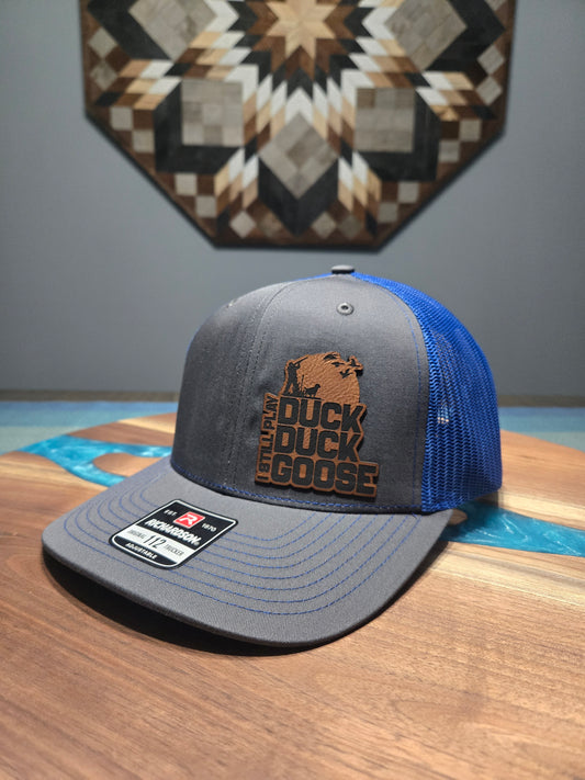 Blue and gray duck hunting hat