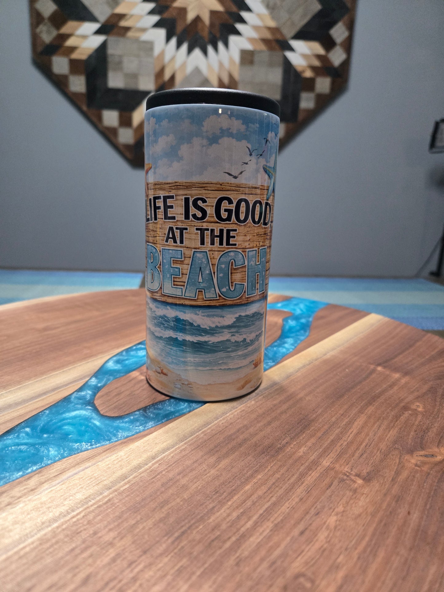 Beach skinny can koozie