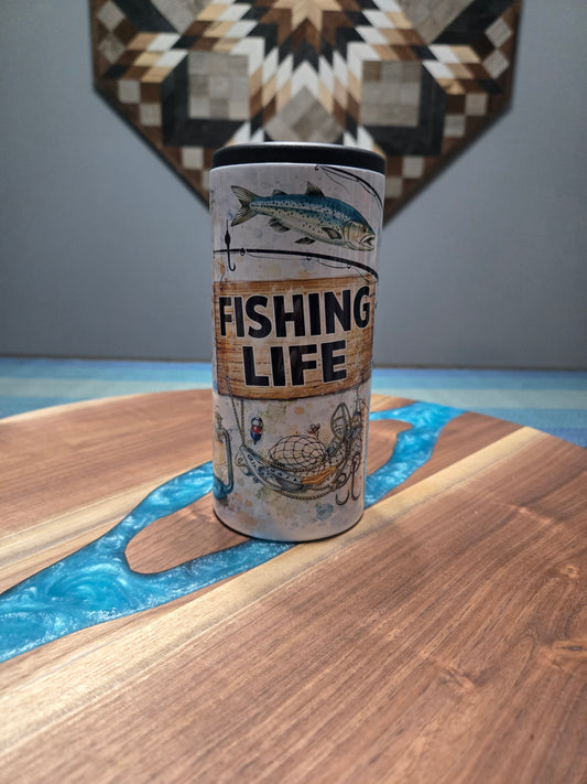 Fishing life skinny can koozie