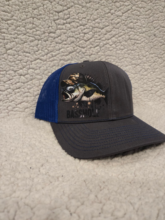 Blue and gray basshole hat