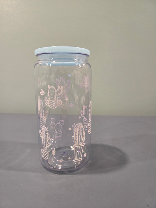 Clear Cactus cup with blue lid