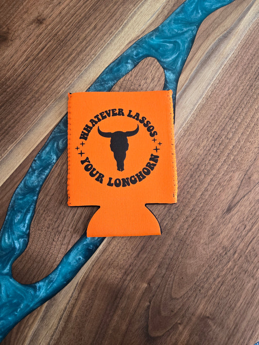 Orange longhorn can koozie